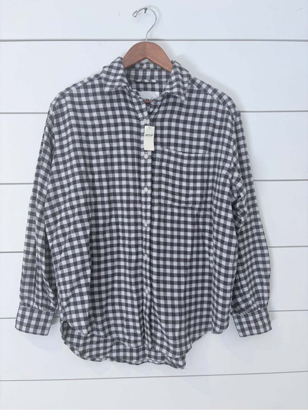 Aerie Gingham Button Shirt Cottagecore Coastal Preppy Cotton Top XXS Oversized
